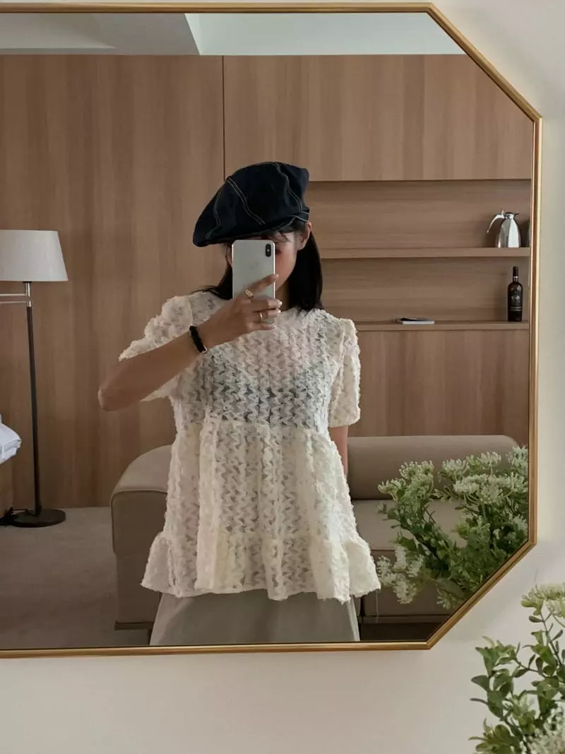 Camel - Korean Women Fashion - #womensfashion - Flower Frill Blouse - 6