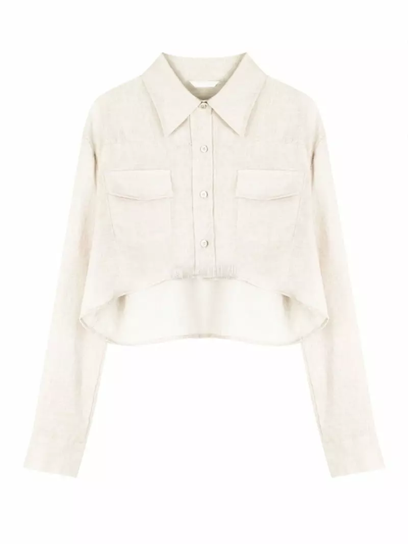 Dark Beige - Korean Women Fashion - #shopsmall - Ice Crop Shirt - 5