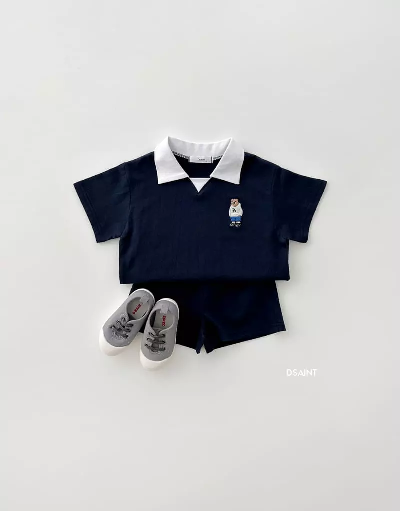 Dsaint - Korean Children Fashion - #prettylittlegirls - Triangel Collar Bear Top Bottom Set - 6