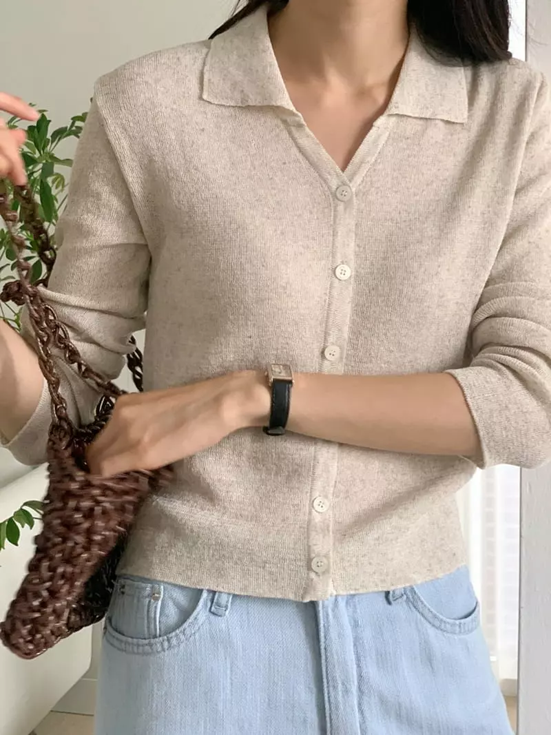 Ff - Korean Women Fashion - #momslook - Line Collar Knit Tee