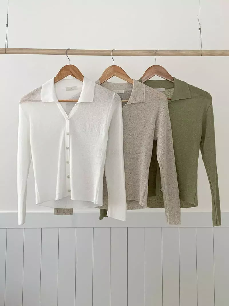Ff - Korean Women Fashion - #momslook - Line Collar Knit Tee - 4