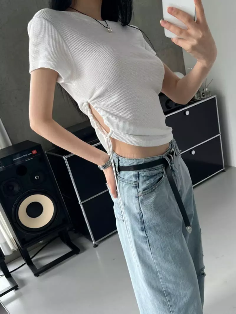 Flower - Korean Women Fashion - #momslook - Waffle Tee - 2