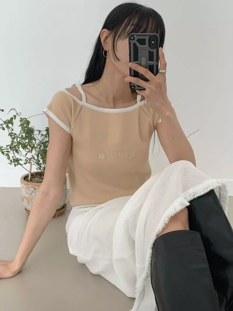 Fre - Korean Women Fashion - #momslook - Off Shoulder Knit Tee - 8