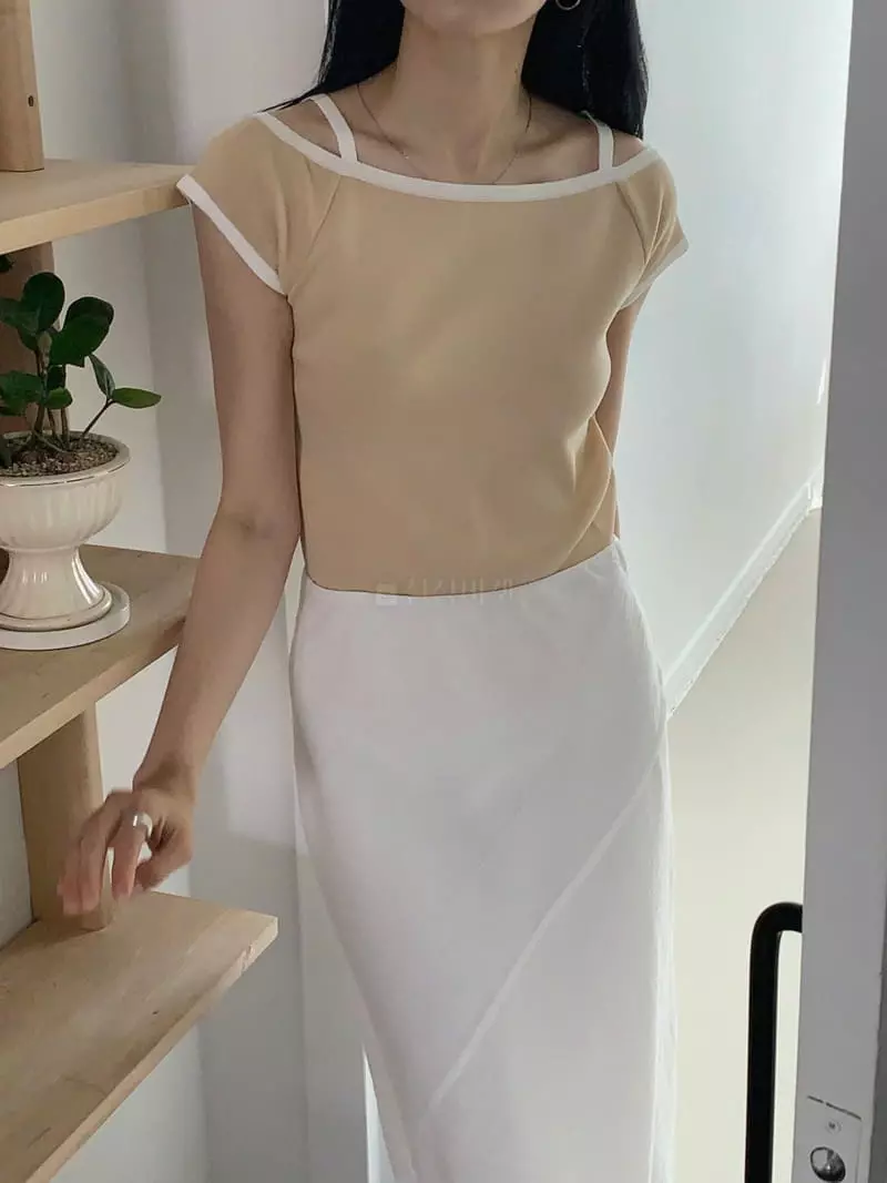 Fre - Korean Women Fashion - #womensfashion - Off Shoulder Knit Tee