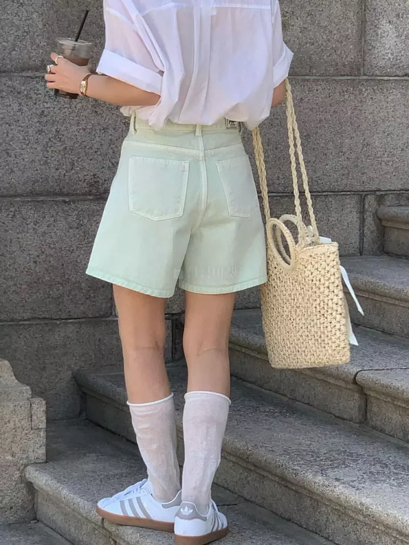 Giggle - Korean Women Fashion - #momslook - Washing A Line Denim Shorts - 9