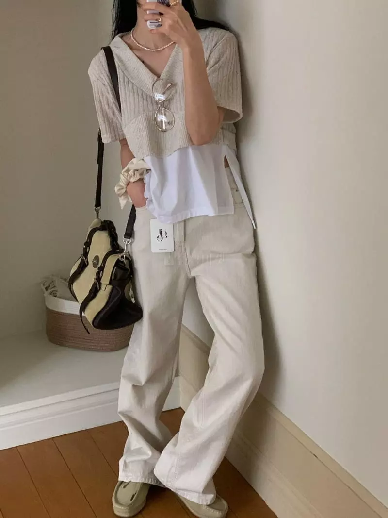 Giggle - Korean Women Fashion - #womensfashion - Summer Loose Fit Cream Jeans - 3