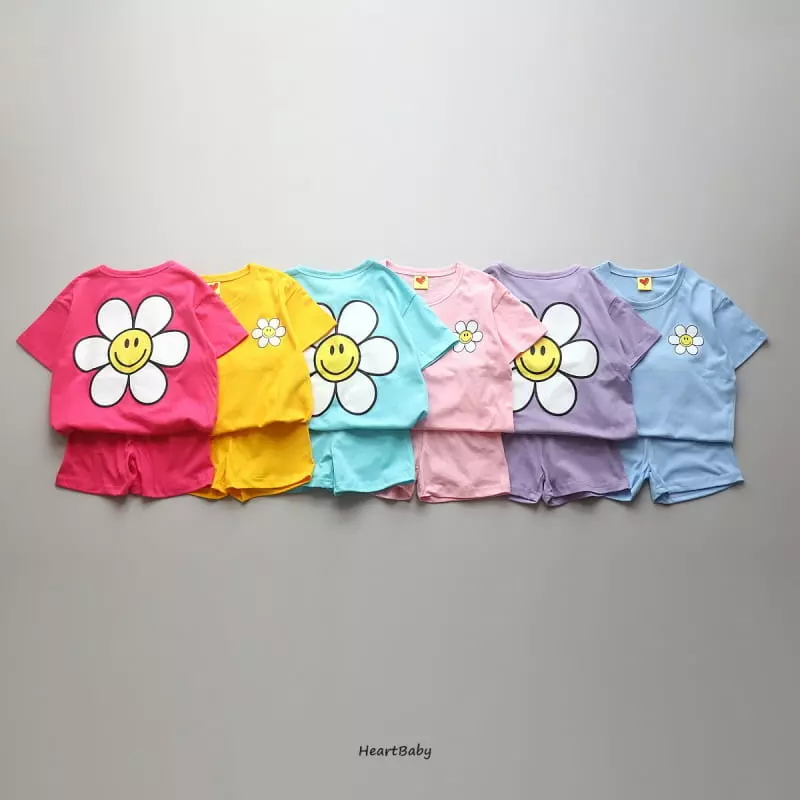 Heart Baby - Korean Children Fashion - #kidsshorts - Sun Flower Top Bottom Set