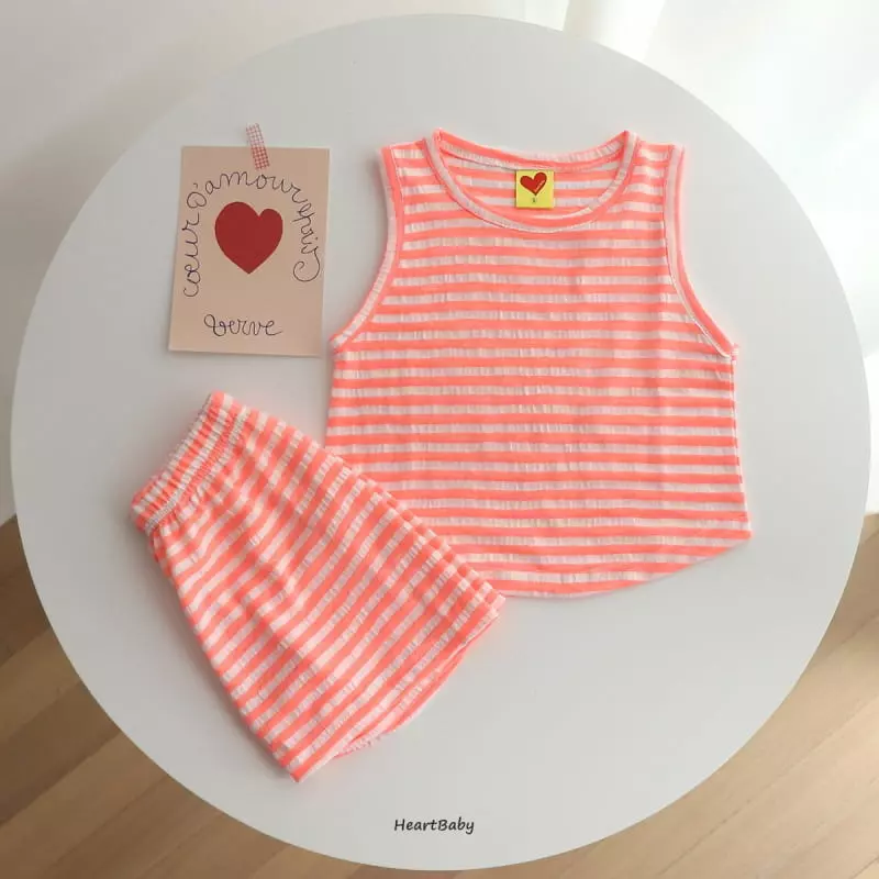 Heart Baby - Korean Children Fashion - #kidsstore - Stripes Sleeveless Top Bottom Set - 4
