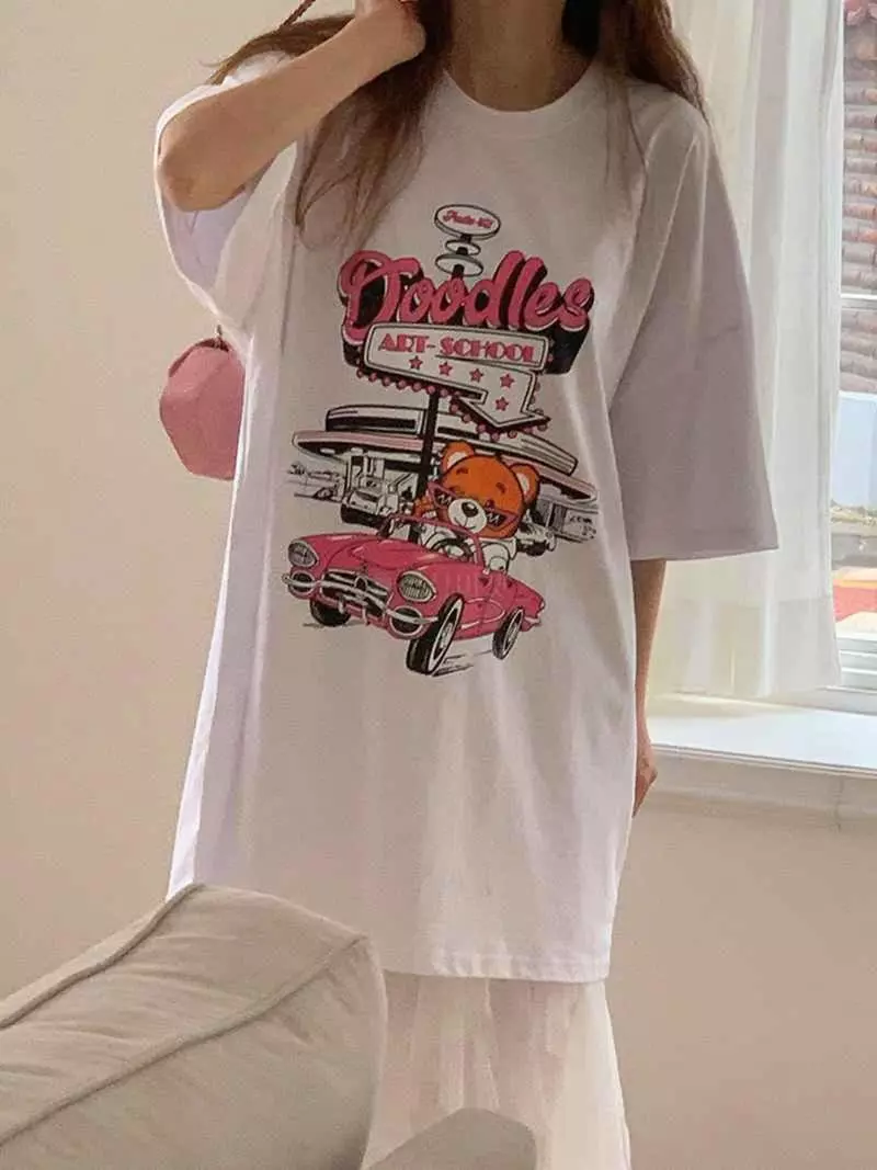 Jkichi - Korean Women Fashion - #restrostyle - Car Bear Tee - 6