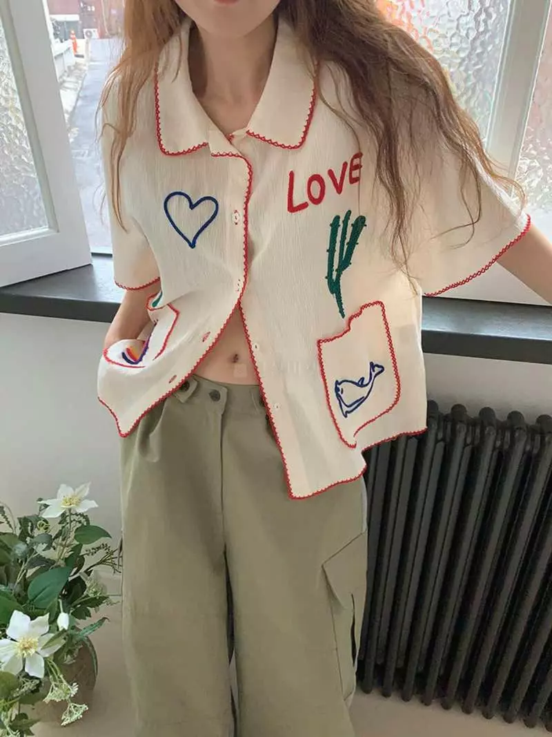 Jkichi - Korean Women Fashion - #vintageinspired - Letter Shirt - 9