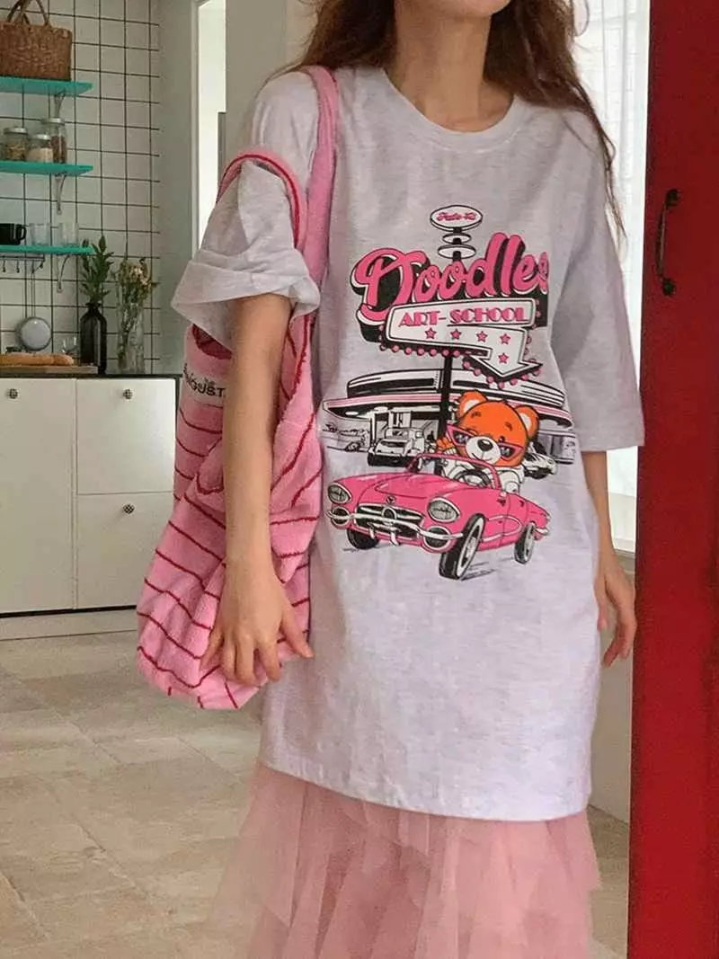 Jkichi - Korean Women Fashion - #vintageinspired - Car Bear Tee - 3