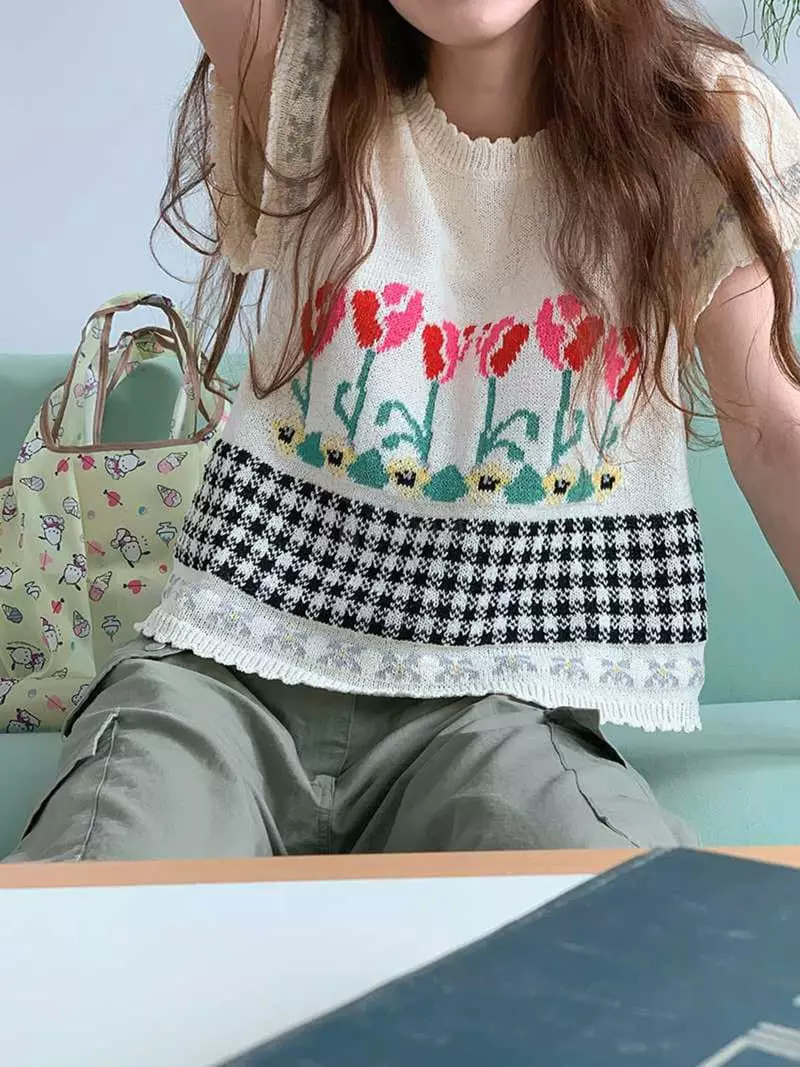 Jkichi - Korean Women Fashion - #womensfashion - Flower Knit Tee - 10