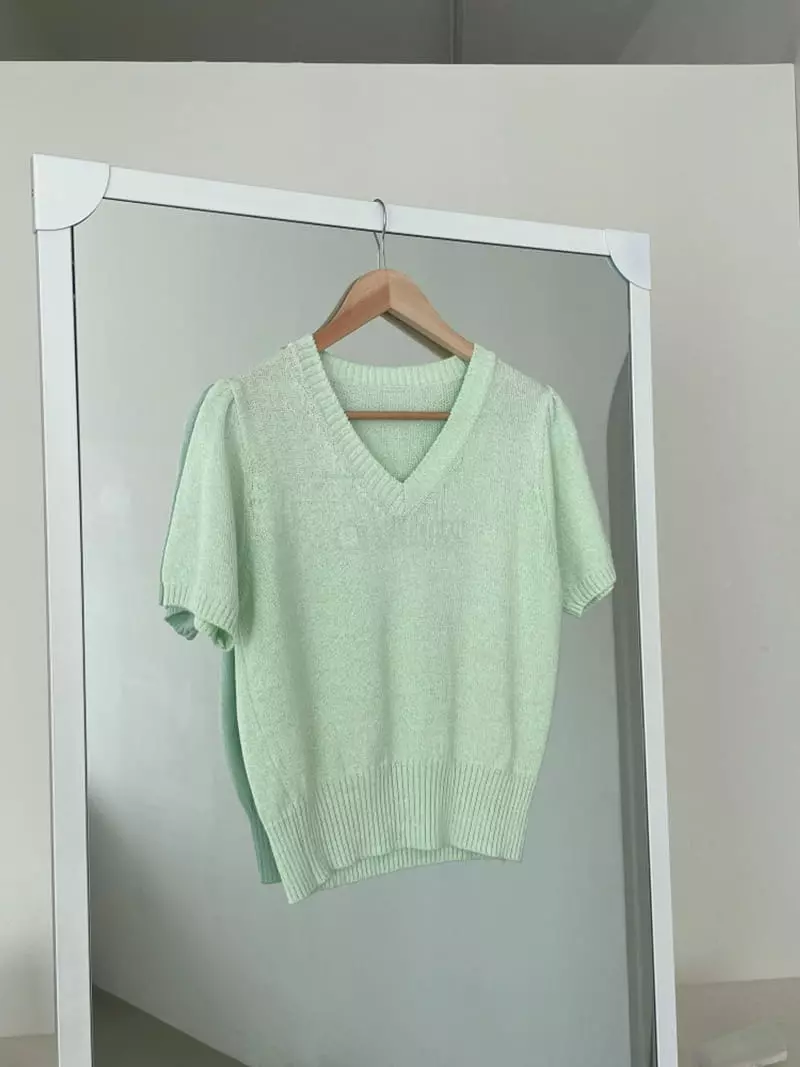 Lamerei - Korean Women Fashion - #pursuepretty - Two Tone V Neck Knit Top - 3
