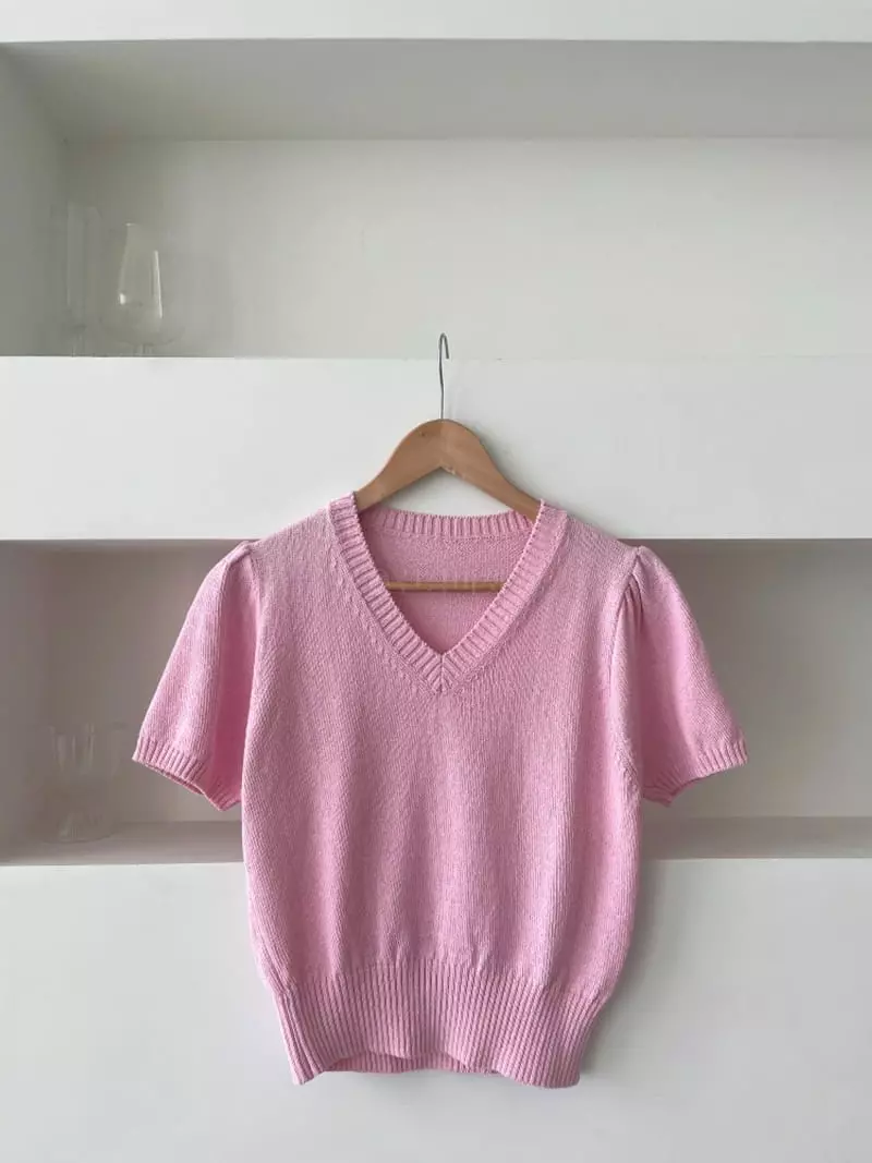 Lamerei - Korean Women Fashion - #pursuepretty - Two Tone V Neck Knit Top - 4