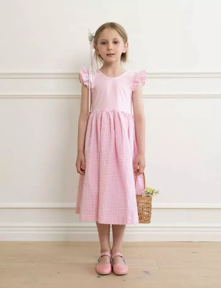 Le Bev - Korean Children Fashion - #kidsstore - Wing Check One-piece Pink - 3