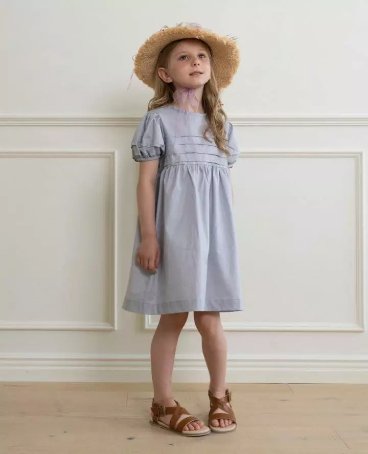Le Bev - Korean Children Fashion - #kidsstore - Gold Pintuck One-piece Gracie Blue Silver
