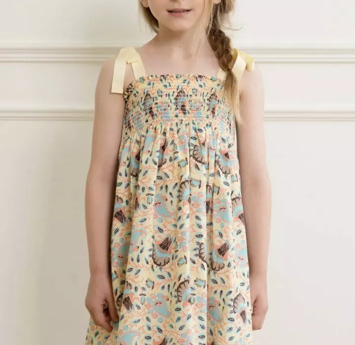 Le Bev - Korean Children Fashion - #littlefashionista - Ribbon Paisley Yellow One-piece - 3