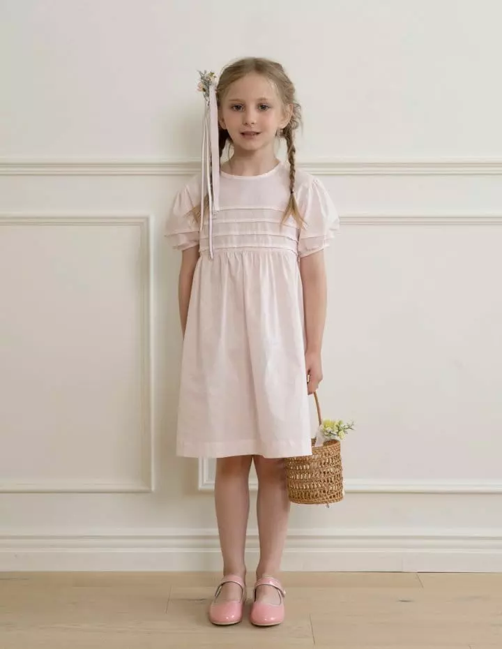 Le Bev - Korean Children Fashion - #littlefashionista - Gold Pintuck One-piece Pink - 2
