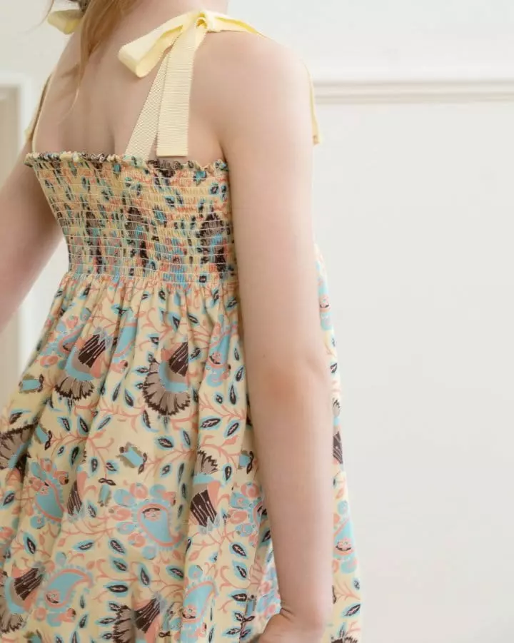 Le Bev - Korean Children Fashion - #littlefashionista - Ribbon Paisley Yellow One-piece - 4