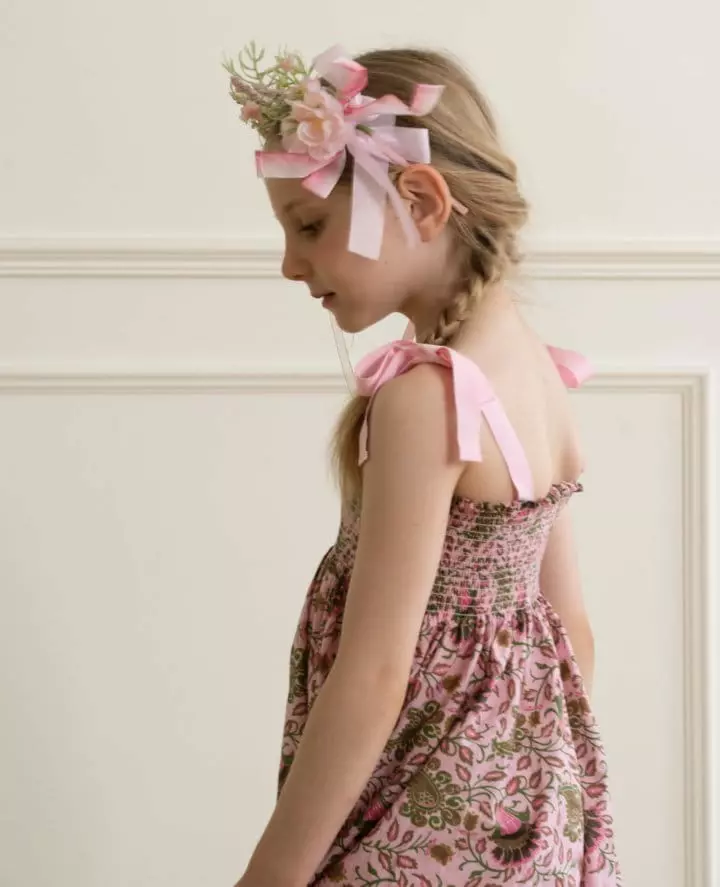 Le Bev - Korean Children Fashion - #minifashionista - Ribbon Paisley Pink Gold One-piece - 3