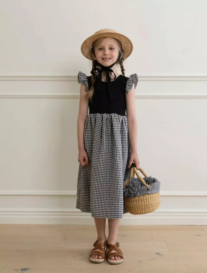 Le Bev - Korean Children Fashion - #prettylittlegirls - Wing Check One-piece Black - 8