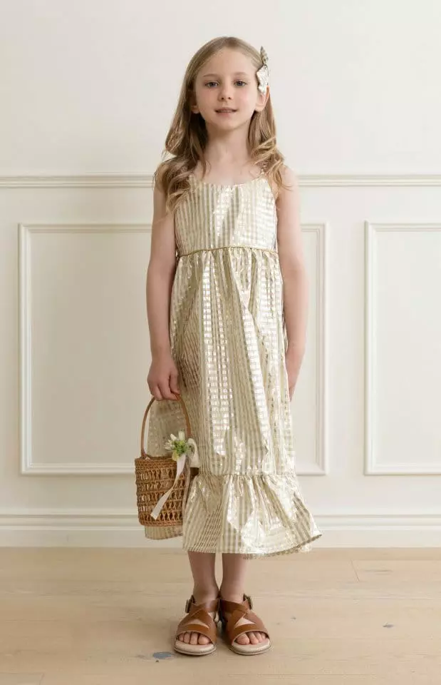 Le Bev - Korean Children Fashion - #prettylittlegirls - Gold Check One-piece - 3