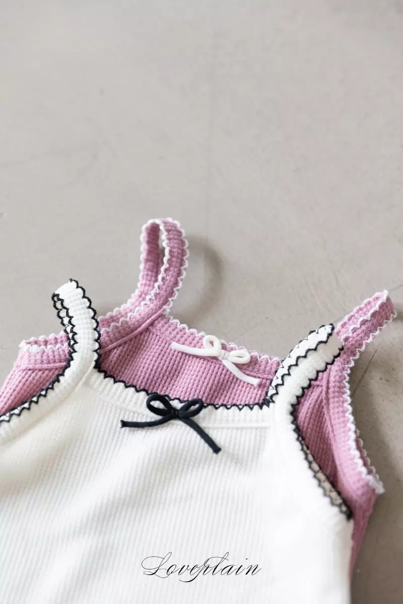 Loveplain - Korean Children Fashion - #fashionkids - Bebe Waffle Top Bottom Set - 4