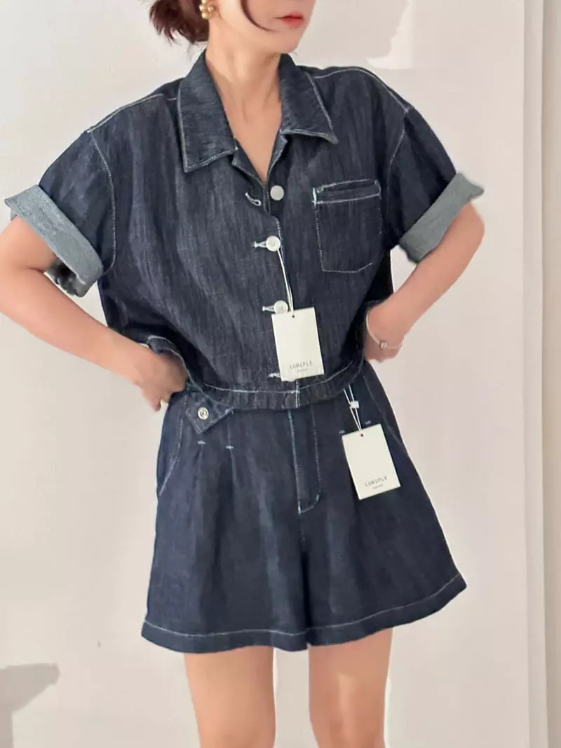 Lumiple - Korean Women Fashion - #pursuepretty - 6556 Ma Denim Belt Shorts - 2