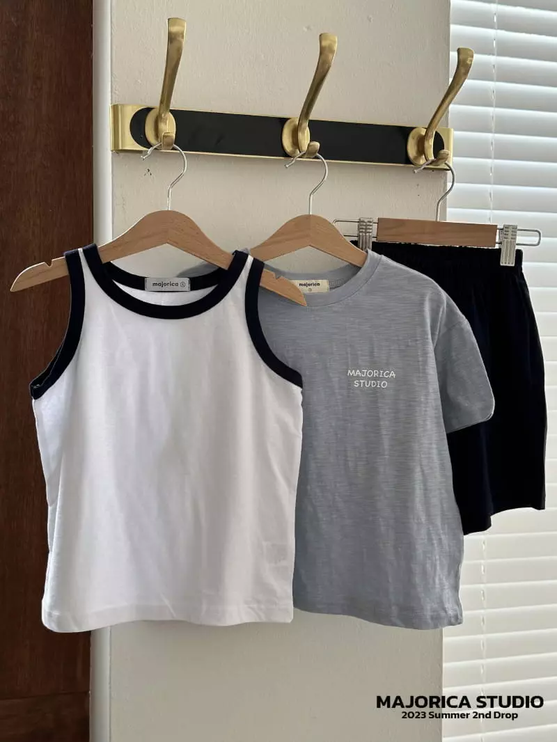 Majorica - Korean Children Fashion - #toddlerclothing - Piping Sleeveless Short Sleeves Bottom Set