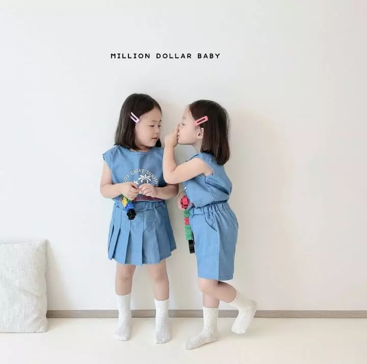 Million Dollar Baby - Korean Children Fashion - #kidsstore - Denim Summer Pants Set - 4