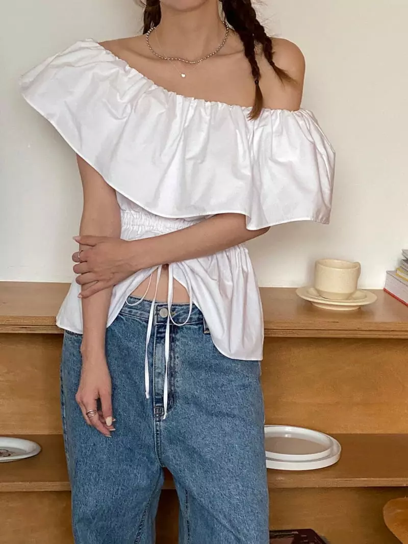 More Than - Korean Women Fashion - #momslook - One Shoulder Blouse - 5