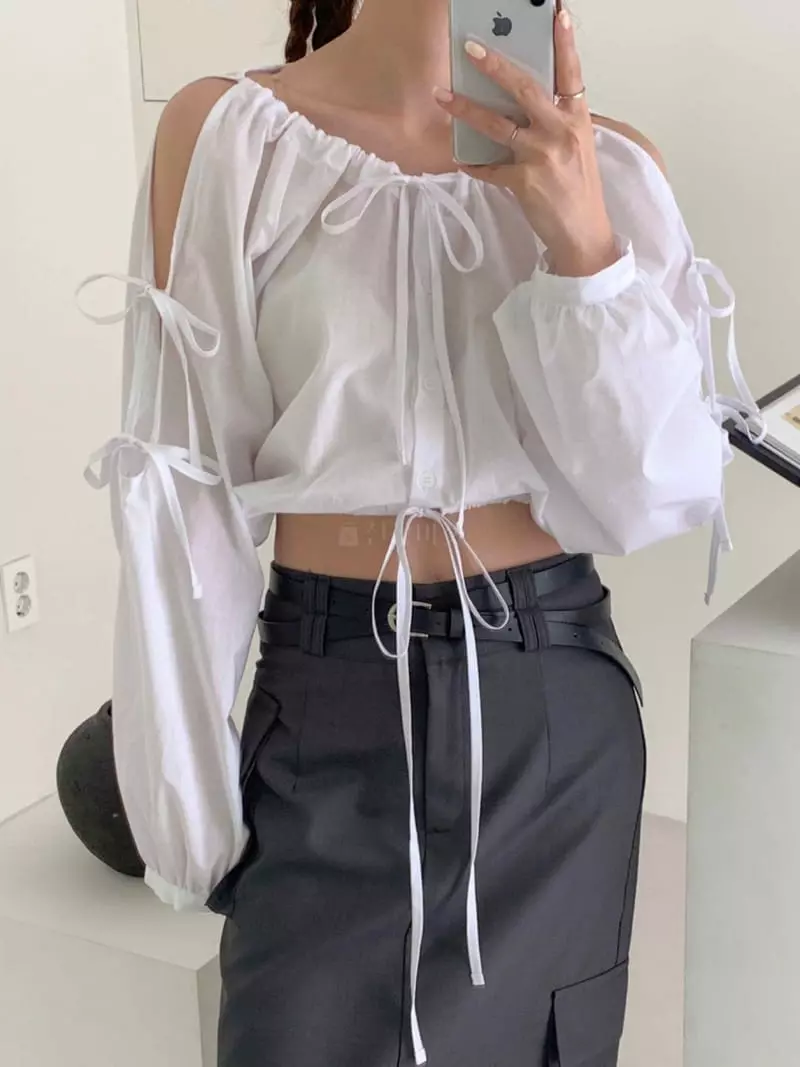 More Than - Korean Women Fashion - #thelittlethings - Cotton Ribbon Blouse - 2