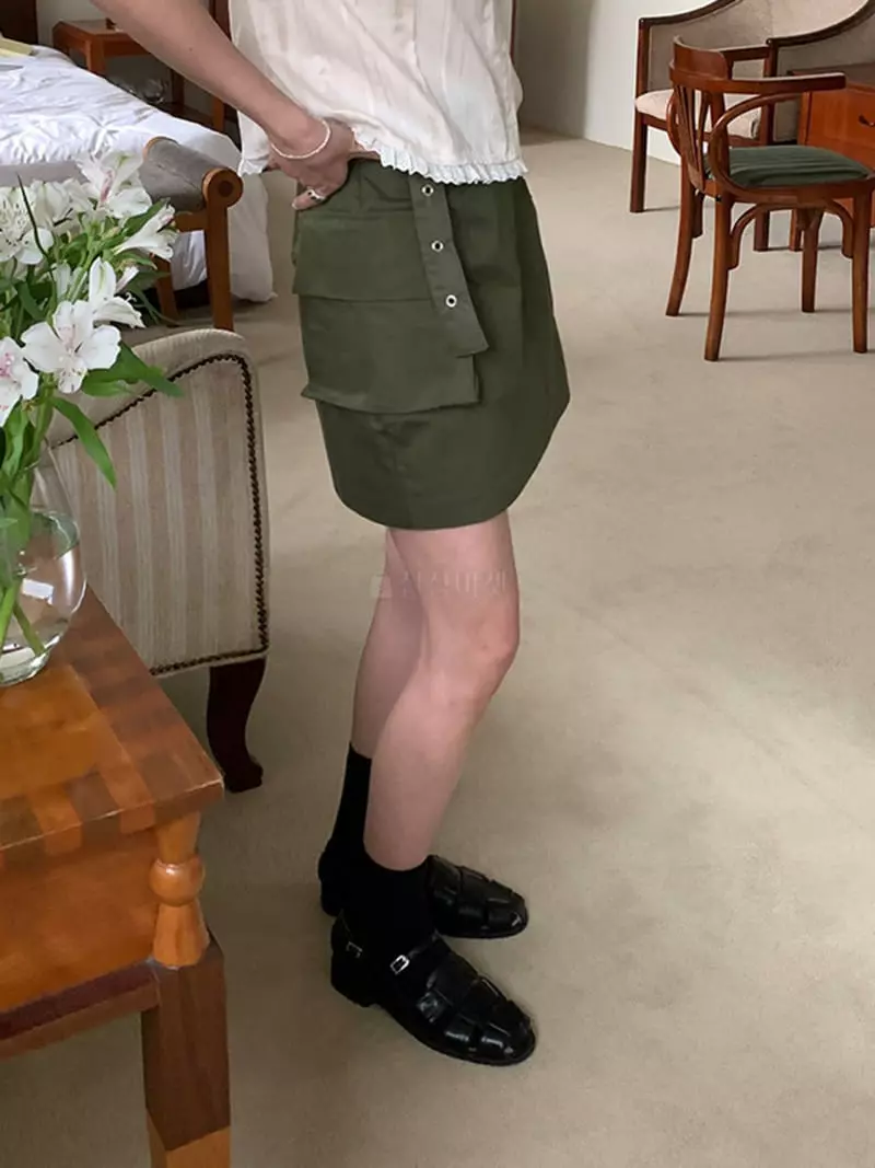 More Than - Korean Women Fashion - #thatsdarling - Belt Pocket Skirt - 4