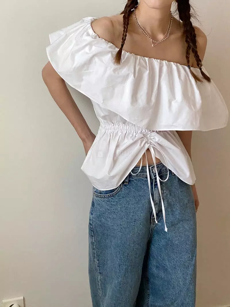 More Than - Korean Women Fashion - #momslook - One Shoulder Blouse - 4