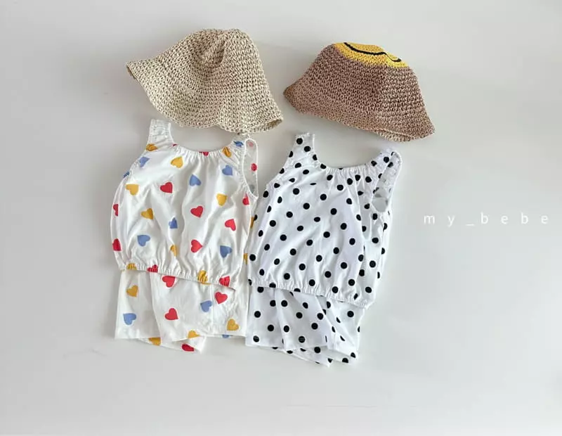 My Bebe - Korean Children Fashion - #Kfashion4kids - Shirring Top Bottom Set - 3