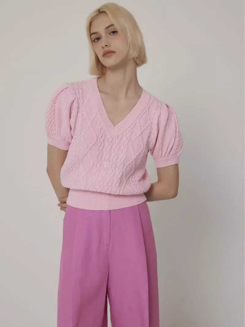 Neroli36 - Korean Women Fashion - #momslook - Twist V Knit Tee - 3