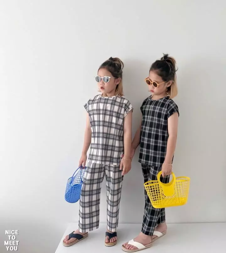 Nice To Meet You - Korean Children Fashion - #Kfashion4kids - Check Ice Top Bottom Set - 2