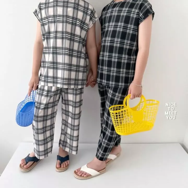 Nice To Meet You - Korean Children Fashion - #childofig - Check Ice Top Bottom Set - 8