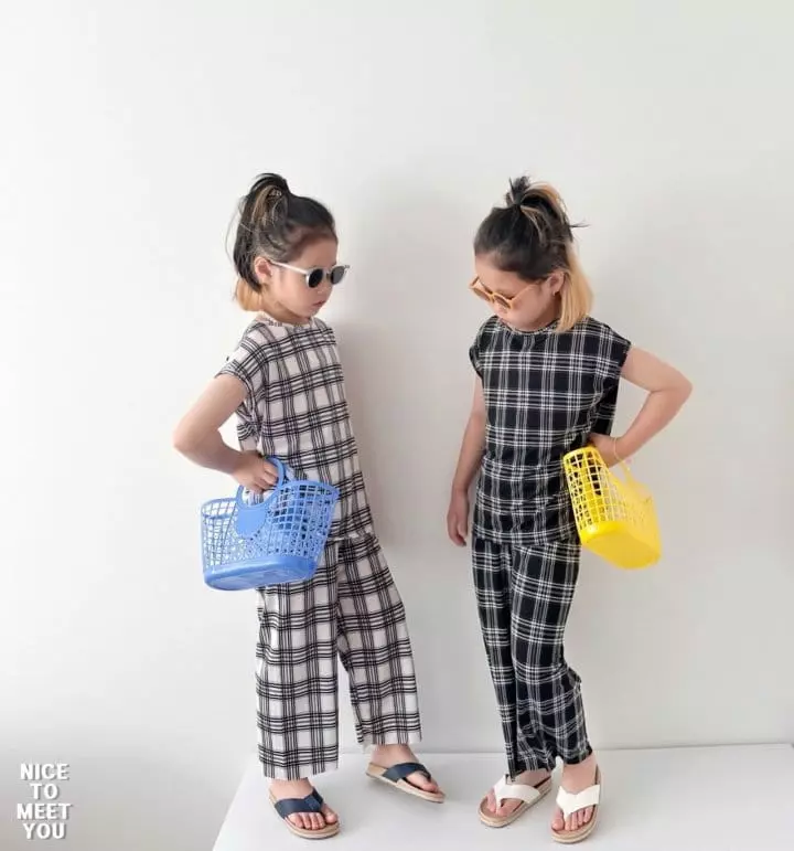 Nice To Meet You - Korean Children Fashion - #fashionkids - Check Ice Top Bottom Set - 12