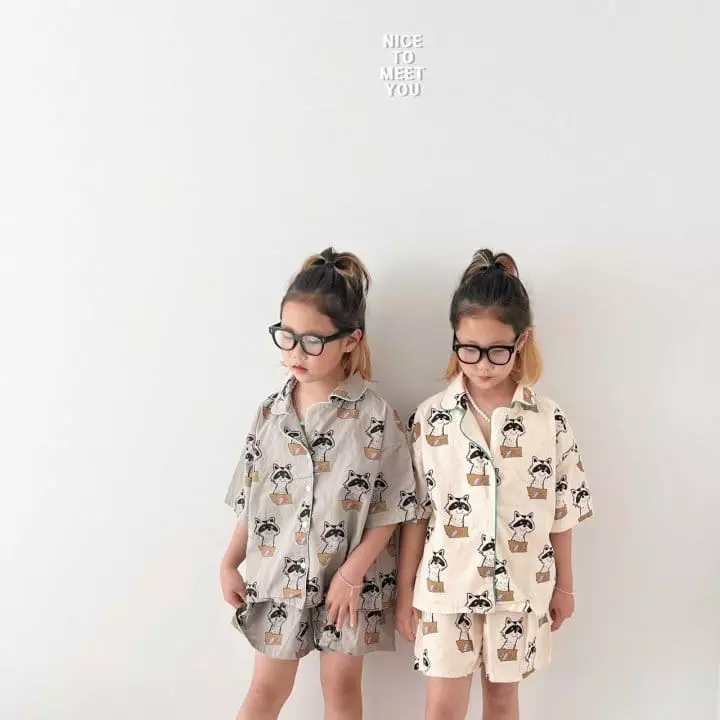 Nice To Meet You - Korean Children Fashion - #fashionkids - Raccoon Pajama Set