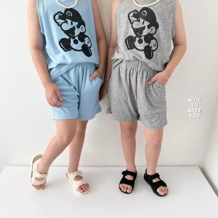 Nice To Meet You - Korean Children Fashion - #kidsshorts - Terry Mario Top Bottom Set