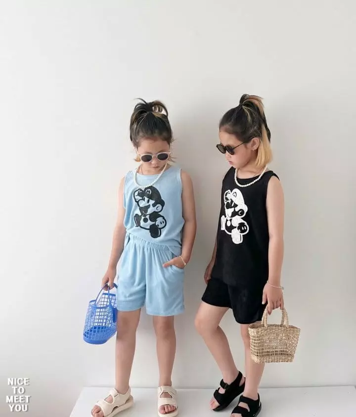 Nice To Meet You - Korean Children Fashion - #kidsstore - Terry Mario Top Bottom Set - 2