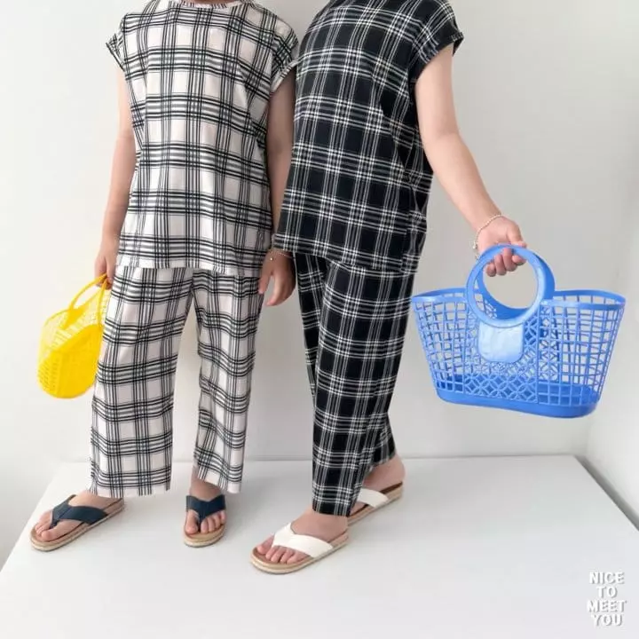 Nice To Meet You - Korean Children Fashion - #kidzfashiontrend - Check Ice Top Bottom Set