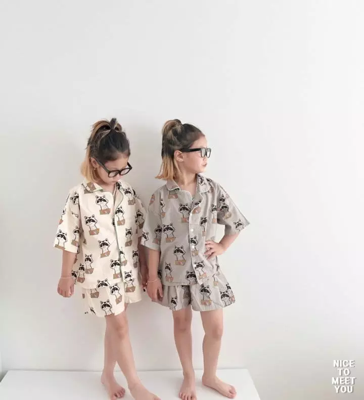 Nice To Meet You - Korean Children Fashion - #kidsstore - Raccoon Pajama Set - 4