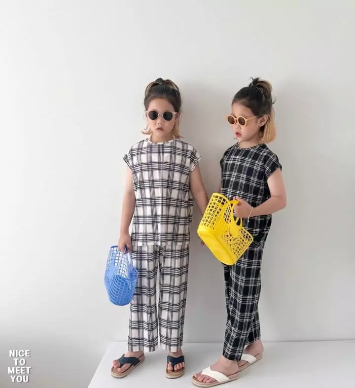 Nice To Meet You - Korean Children Fashion - #littlefashionista - Check Ice Top Bottom Set - 4
