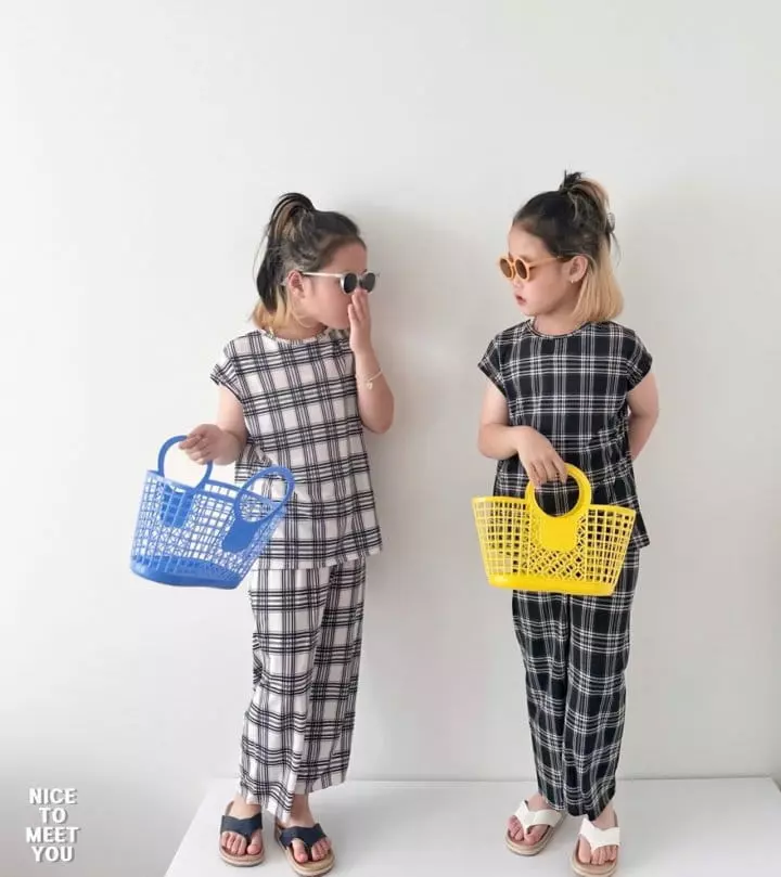 Nice To Meet You - Korean Children Fashion - #minifashionista - Check Ice Top Bottom Set - 5