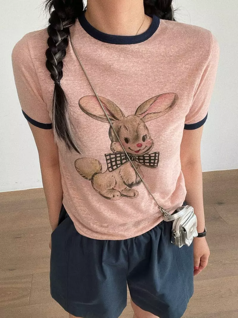 Oli Seoul - Korean Women Fashion - #momslook - Pink Rabbit Tee - 2