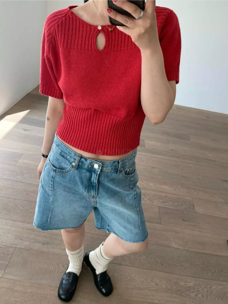 Oli Seoul - Korean Women Fashion - #womensfashion - Red Anna Slit Knit Tee - 8