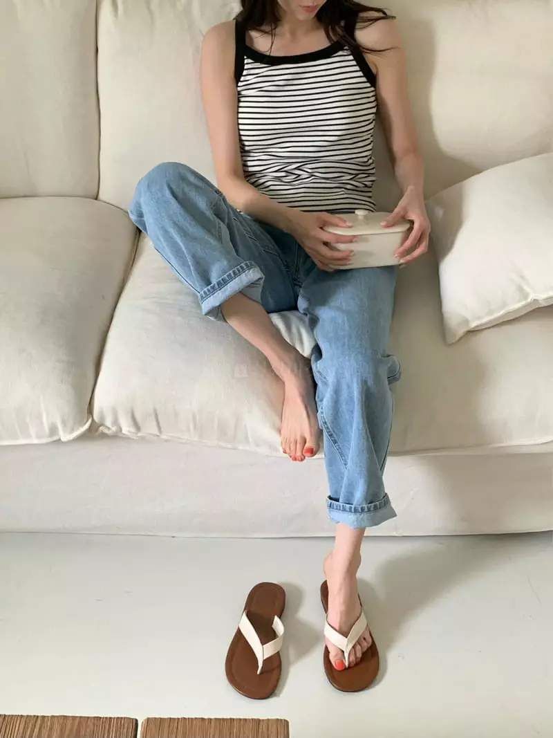 Ovu - Korean Women Fashion - #momslook - Stripes Paf Sleeveless