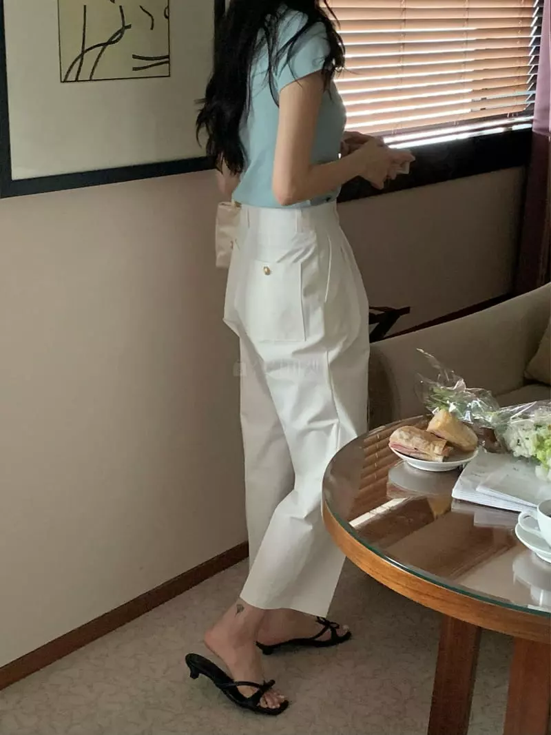 Ovu - Korean Women Fashion - #momslook - Gold Button Pants - 4